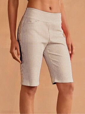 Acegolfs Eagle 21 Inch Performance Stretch Shorts in Coffee Check Medium NWT